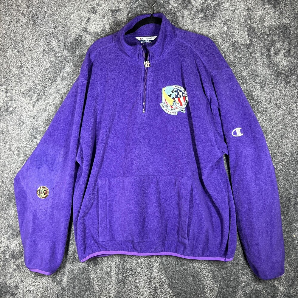 Champion Sweatshirt Mens 3XL Purple 1/4 Zip Pullover Fleece Patch Logo